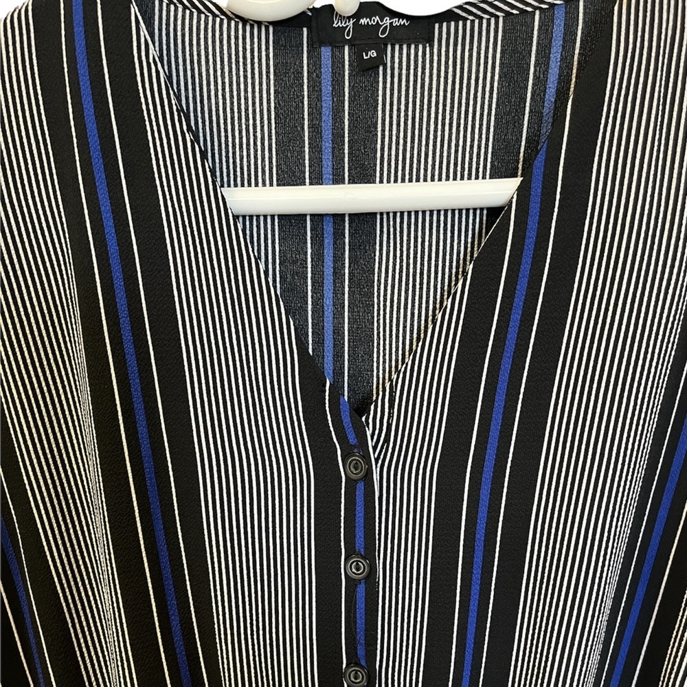 Lily Morgan Striped Maxi Jumpsuit with drawstring waist and front pockets - Picture 2 of 4